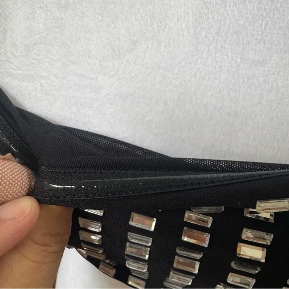 REVOLVE WeWoreWhat black crystal spandex bandeau top cropped strapless party - Picture 5 of 8